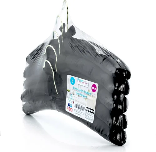 Miniatura 7 de HANGERWORLD 5 perchas acolchadas de satén clásico negro de 17 pulgadas para vestido de novia antideslizantes con gancho dorado