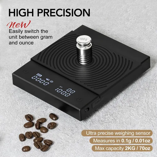 Miniatura 3 de Báscula de café TIMEMORE Black Mirror Basic 2 con temporizador, báscula de cocina de alta precisión de 2kg/0.1g, báscula de café expreso con función