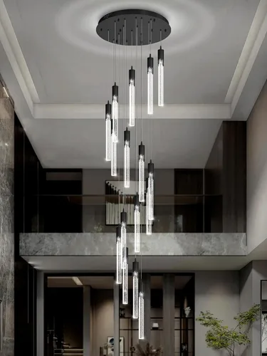 Miniatura 13 de Flashing God Candelabro LED moderno, 10 luces negras regulables, lámpara colgante con control remoto de techo alto para escalera, sala de estar