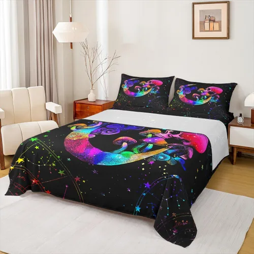 Miniatura 17 de Erosebridal Juego de sábanas tamaño individual con estampado de luna, diseño de flores de loto, color morado degradado, juego de sábanas orientales