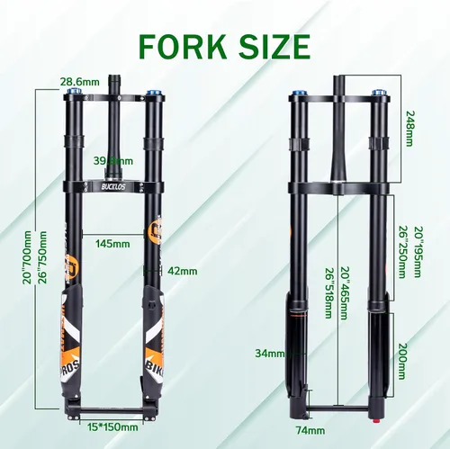 Miniatura 4 de BUCKLOS Fat Tire 5.0 20/26 pulgadas Air Electric Mountain Bike Horquilla de suspensión invertida, eje pasante de 0.591 x 5.906 in, 140/7.087 in