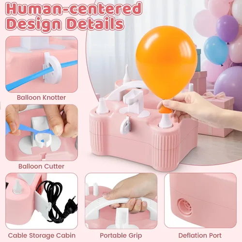 Miniatura 7 de 4-in-1 Electric Balloon Pump for All Balloons,Portable Dual Nozzle 600W Air Pump for Balloons,High Power Balloon Blower for Latex Foil 260q Mylar