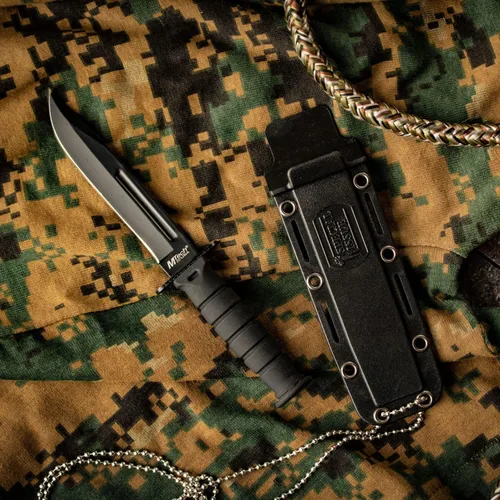 Miniatura 2 de Cuchillo táctico de cuello, con cuchilla fija, Serie MT-632. 6 pulgadas en total. De Mtech USA Agarradera negra