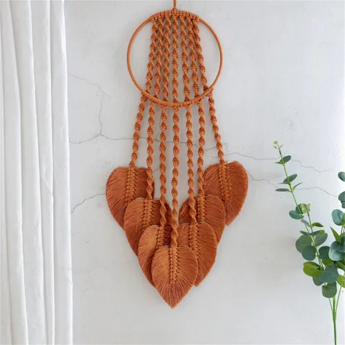 Miniatura 3 de Tapiz de macramé tejido de algodón, atrapasueños, tejido a mano con borlas de plumas, adorno para manualidades, dormitorio, sala de estar, Rosa