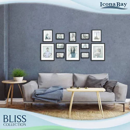 Miniatura 6 de Icona Bay - Marcos de fotos de 4 x 6 pulgadas - Negro, paquete de 12 - Marcos de madera de estilo moderno - Mesa o montaje en pared - Colección Bliss