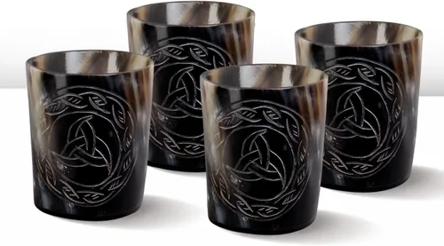 Miniatura 13 de Handicrafts Home Juego de 4 vasos de chupito hechos a mano, patrón entrecruzado de 6.5 onzas, chupitos de whisky vikingo naturales para cócteles