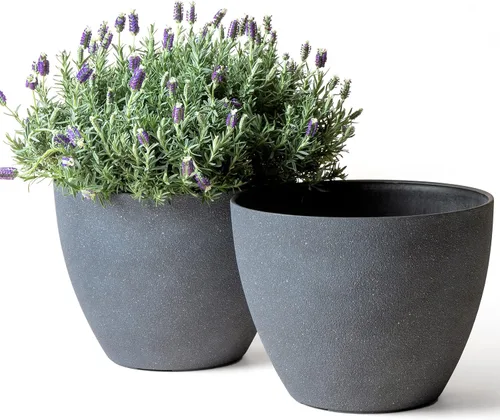 Miniatura 16 de LA JOLIE MUSE Macetas de Flores para Exterior Jardineras de Jardín, Macetas de Interior con Agujeros de Drenaje, Plástico, Patrón de Mármol Gris