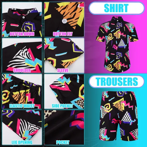 Miniatura 3 de Conjunto de 2 piezas de camisa y pantalones cortos retro de los años 80 y 90 con sombrero, trajes de playa hawaianos para hombres, fiesta