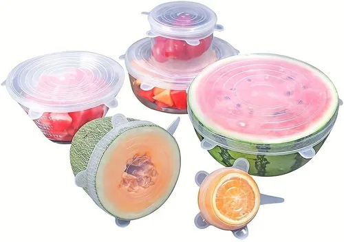 Miniatura 7 de Juego de 6 tapas elásticas de silicona reutilizables, juego de seis piezas de fundas de silicona para conservar frescos, fundas elásticas