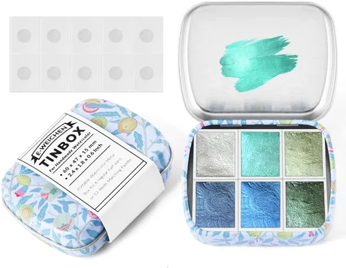 Miniatura 11 de Caja de estuche de pintura de acuarela portátil de mini lata de 12 celdas vacía es un pequeño kit de viaje de almacenamiento con clip magnético
