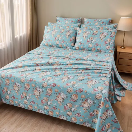 Miniatura 10 de FADFAY Juego de sábanas de cama tamaño King 100% algodón, color verde salvia, patrón floral de rosas rojas de campo francés, ropa de cama de lujo
