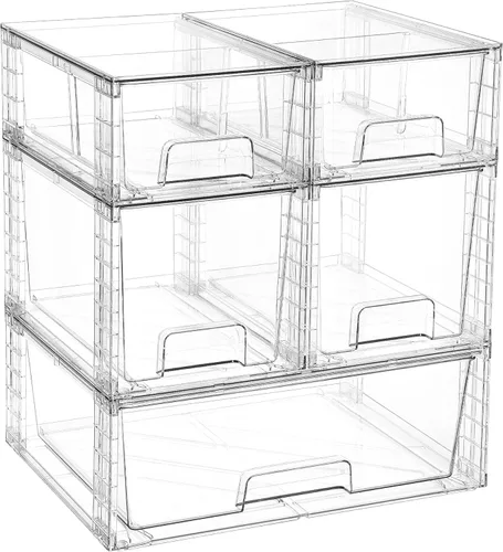 Vtopmart Juego de 5 cajones de almacenamiento apilables transparentes, fáciles de montar, organizadores de acrílico para debajo del fregadero,