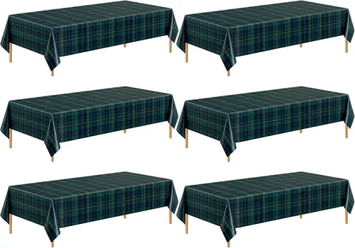 Miniatura 11 de Oudain 1 mantel de plástico a cuadros verde y azul de 108 x 54 pulgadas, colorido mantel de feliz cumpleaños, rectangular, desechable, impermeable