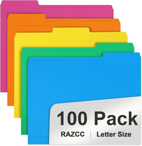 Miniatura 14 de RAZCC - Carpeta de archivos, paquete de 100 carpetas de archivos con pestaña de corte de 1/3, tamaño carta, amarillas, carpetas con pestañas, ideal