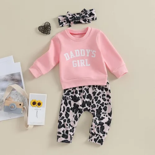 Miniatura 6 de CIYCUIT Conjunto de 3 piezas de sudadera de margaritas + pantalones + diadema, ropa infantil de otoño e invierno