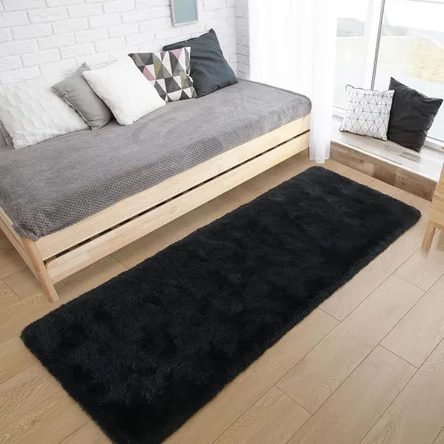Miniatura 2 de Tepook Alfombras Suaves Corredoras para Dormitorio de 2x6 pies con Respaldo de Goma, Alfombras Negras Esponjosas para Sala de Estar, Alfombra