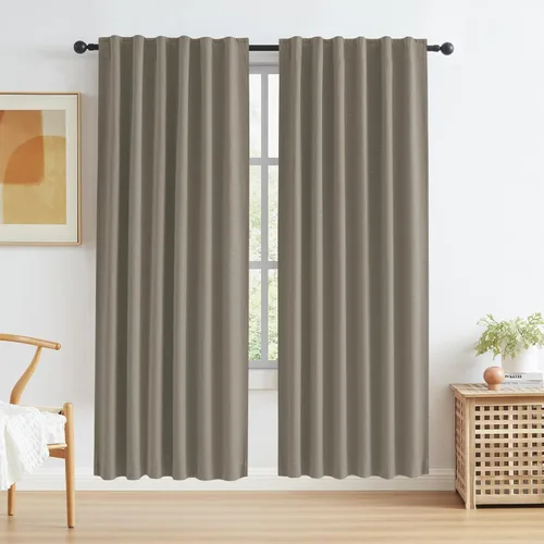 Miniatura 48 de Paneles de cortinas de ventana 100% opacas, con trabillas traseras, bolsillo para barra, gancho, cinturón, aspecto plisado, cortinas para sistema