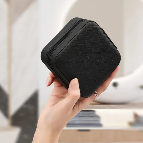 Miniatura 6 de XZUZ Joyero de viaje pequeño con espejo, organizador de joyas portátil, caja de almacenamiento para aretes, anillos, collares, joyería ase