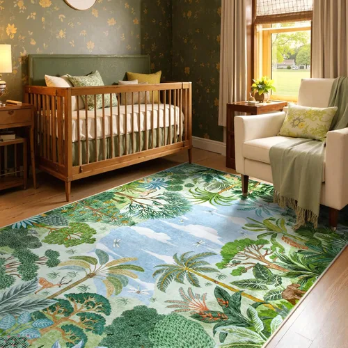 Miniatura 20 de Lahome Alfombra de Otoño Selva 5 x 7 pies para sala de estar y dormitorio, lavable a máquina, alfombra suave de atardecer para niños para sala