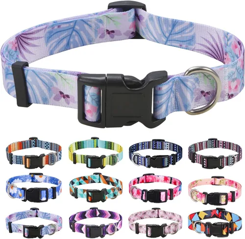 Miniatura 16 de Mihqy - Collar de perro, patrones geométricos florales, tribales, bohemios, collar de estilo étnico, suave y ajustable, para perros pequeños, Pink