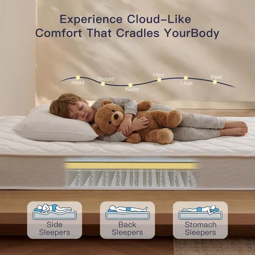 Miniatura 5 de Profus Colchón individual para niños, colchón individual de 6 pulgadas con bobinas de bolsillo, colchón de espuma viscoelástica para sueño toda
