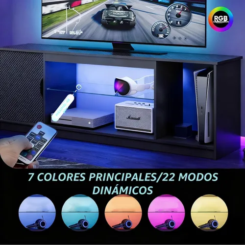 Miniatura 5 de Bestier Soporte de TV LED de 57 pulgadas para televisores de 55/60/65 pulgadas, centro de entretenimiento para juegos con luces RGB, estantes