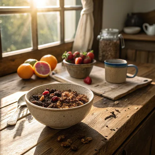 Miniatura 4 de Struesli Cacao + Café Orgánica Granola, Sin Granos y Sin Gluten, Bocadillos Saludables con Cacao, Café, Frutos de Chufa, Nueces Pecanas, Nueces