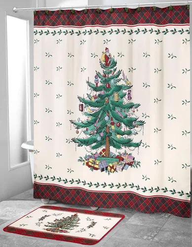 Miniatura 2 de Spode - Alfombra de baño, alfombra de baño de algodón, decoración de baño navideño, colección tartán de árbol de Navidad