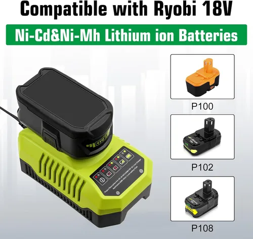 Miniatura 5 de Paquete de 2 baterías de repuesto de 6000mAh P108 para Ryobi 18V batería y cargador compatible con P108 P107 P105 P104 P103 P102 P190 PBP005 PBP006