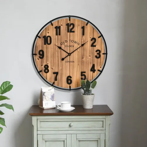 Miniatura 2 de Reloj de pared rústico de 20 pulgadas con borde de metal y números grandes, funciona con pilas silenciosas para oficina, cocina, dormitorio y sala