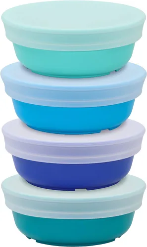 Re-Play Juego de 4 tazones para niños de 12 oz. con tapas - Tazones para niños de paredes profundas, duraderos y reutilizables para bocadillos y