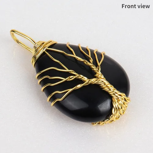 Miniatura 6 de Collar con colgante de árbol de la vida en forma de lágrima, cristal curativo, collar de piedra natural, alambre de cobre dorado, joyería