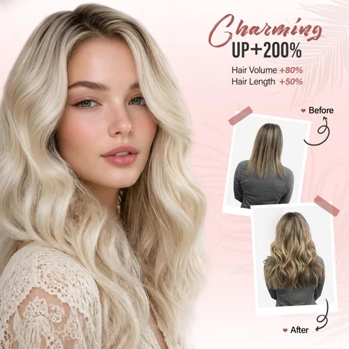Miniatura 6 de Extensiones de cabello con clip, extensiones de cabello sintético ondulado de 14 pulgadas con clip (color: 22H10#)