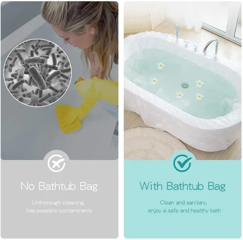 Miniatura 2 de AGPTEK 20 paquetes de forro de tina desechable, bolsa de plástico grande para bañera para salón, hogar y baños de hotel (102 x 47 pulgadas)