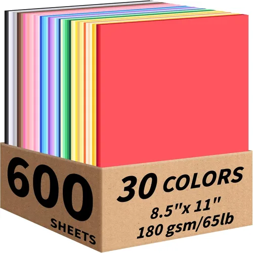 Oleitodh 600 hojas de papel de colores 30 colores, papel de construcción 8.5x11 colores surtidos, cartulina de 180 g/m²/65 lb de colores para 30