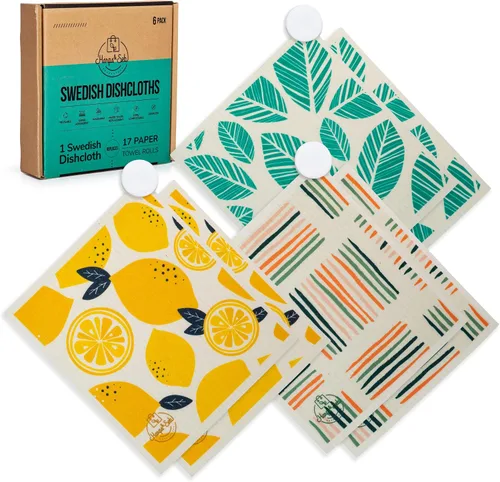 Miniatura 26 de Harps&Seb Paños de cocina suecos para cocina - Paquete de 6, toallas de papel reutilizables con clips, súper absorbentes, lavables, que no rayan