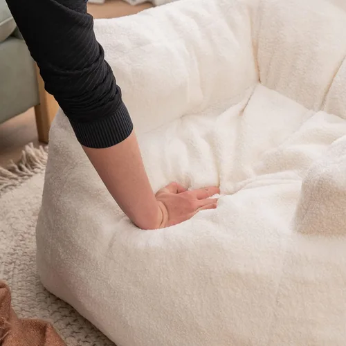 Miniatura 7 de Puf de espuma suave copetuda con tela de peluche para adultos y niños, cómodo sofá perezoso para sala de estar, dormitorio (marfil)
