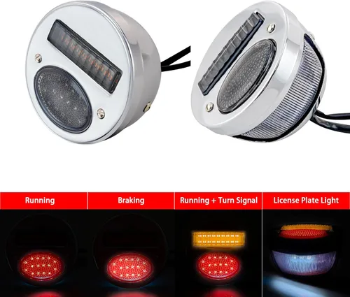 Miniatura 2 de FATECIM Luz Trasera LED Vintage Duolamp 12V Indicador de Parada Trasera Señales de Giro Secuenciales de Flujo Lámpara de Matrícula Lente Ahumado