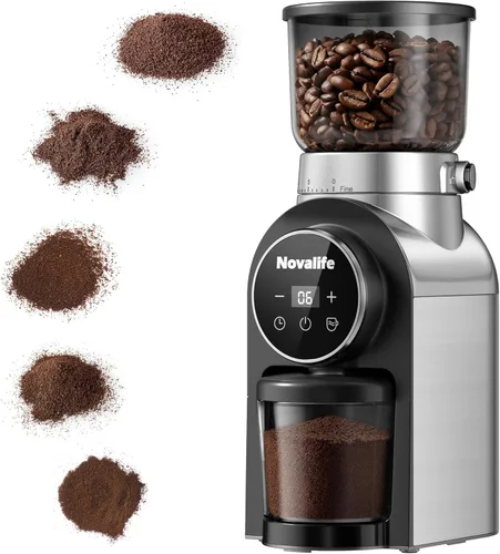 Molinillo de café eléctrico, molinillo de granos de café con rebabas con 30 configuraciones de molienda, molinillo de muelas para uso doméstico,