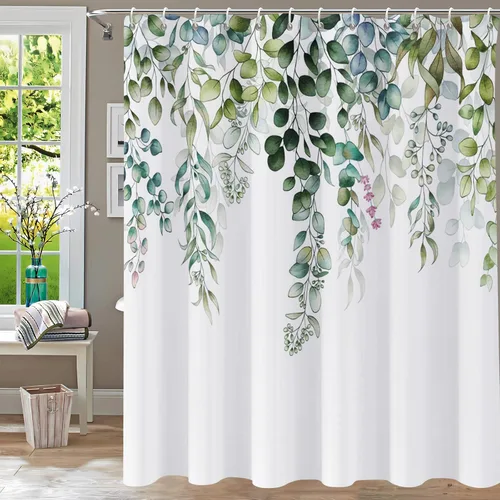 Miniatura 17 de Cortina de ducha floral, cortinas de ducha de flores para baño, cortina de baño de hojas de acuarela, cortinas de ducha de tela para el hogar