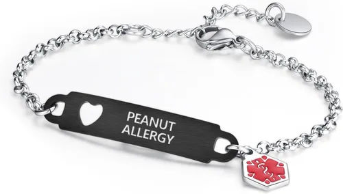 Miniatura 15 de Divoti Pulsera de identificación médica con grabado previo – Cadena simple Rolo de acero inoxidable plateado, resistente al agua con símbolo