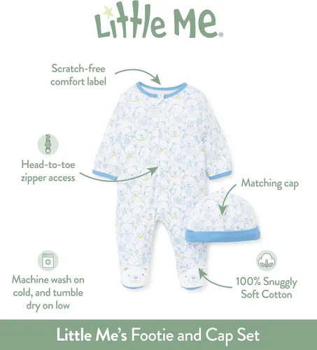 Miniatura 3 de Little Me Pijama unisex de 2 piezas para bebé, 100% algodón, sin arañazos, etiqueta