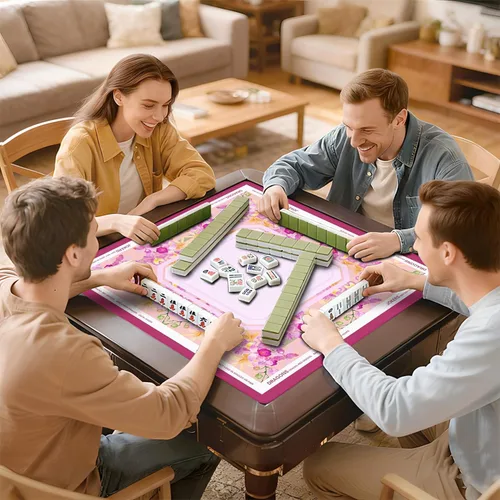 Miniatura 7 de Mahjong Mat con bolsa de transporte negra, 31.5 x 31.5 pulgadas, antideslizante, reducción de ruido, alfombrilla de juego para Mahjong, póker, Rosa
