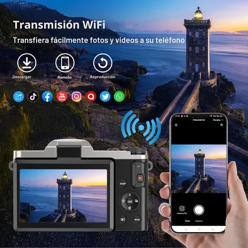 Miniatura 3 de Cámara digital 4K para fotografía con WiFi 64MP Cámara de vlogging de enfoque automático para video de YouTube de 3 pulgadas, pantalla abatible