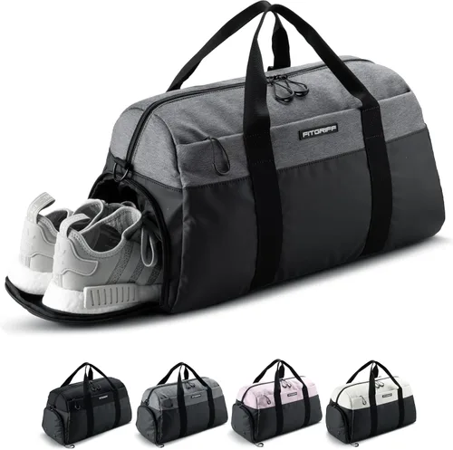 Fitgriff Bolsa de gimnasio V2 para hombres y mujeres con compartimento para zapatos y artículos húmedos, bolsa de lona para viajes, deportes,