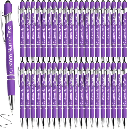 Miniatura 16 de Bolígrafos personalizados con nombre, paquete de 10 bolígrafos personalizados a granel, bolígrafo de tinta negra grabada con punta de lápiz óptico