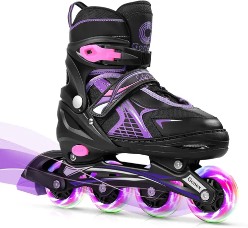 Gonex Patines en línea para niñas y niños, patines ajustables para exteriores, patines en línea para niños, adolescentes y mujeres con ruedas Púrpura