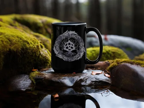 Miniatura 3 de Soul'n'Passions Triquetra Tree of Life - Taza de cerámica nórdica Yggdrasil, 11 onzas, color negro