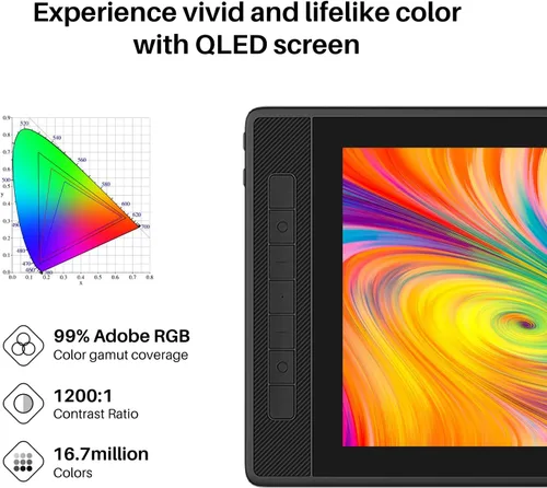 Miniatura 3 de HUION Kamvas Pro 13 2.5K QHD+ Tableta de dibujo portátil con pantalla 13.3 pulgadas, laminado completo QLED, 99% Adobe RGB, lápiz capacitivo PW517