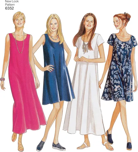 New Look Patrón de costura fácil de las señoras 6352 vestidos en 4 variaciones